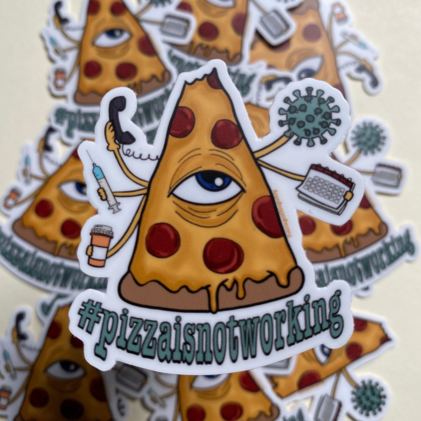 #pizzaisnotworking Pizza is not working overworked pharmacy staff sticker