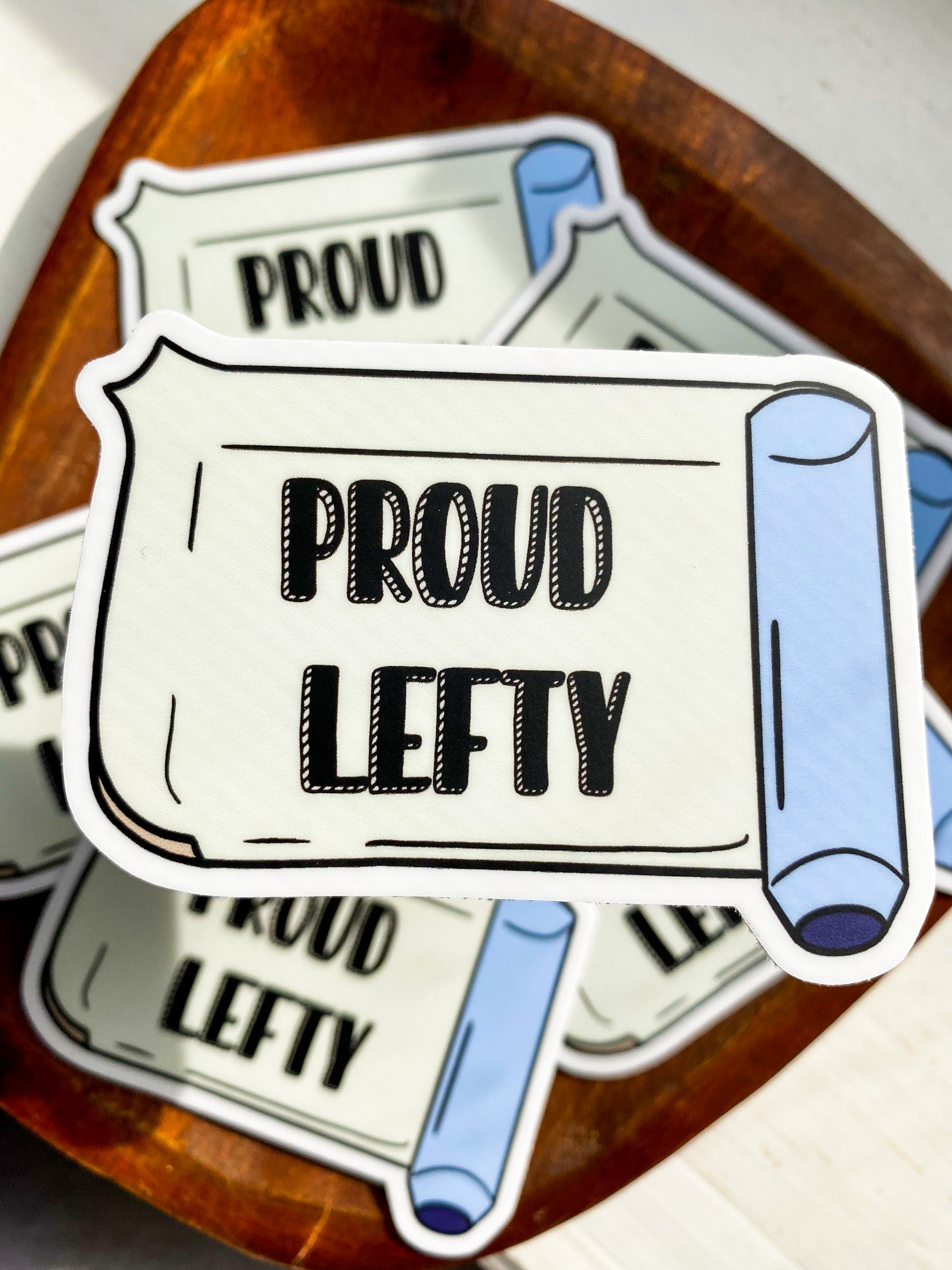 Proud lefty pharmacy counting tray sticker.